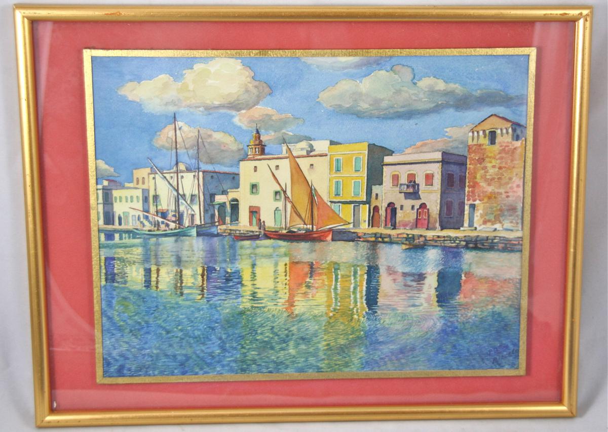 Aquarelle Du Port De Bizerte En Tunisie-photo-1