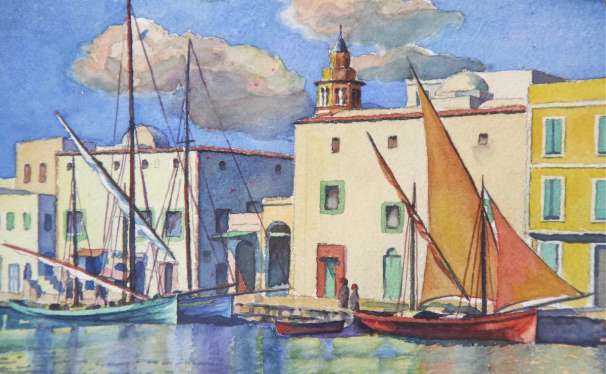 Watercolor Du Port De Bizerte In Tunisia-photo-2
