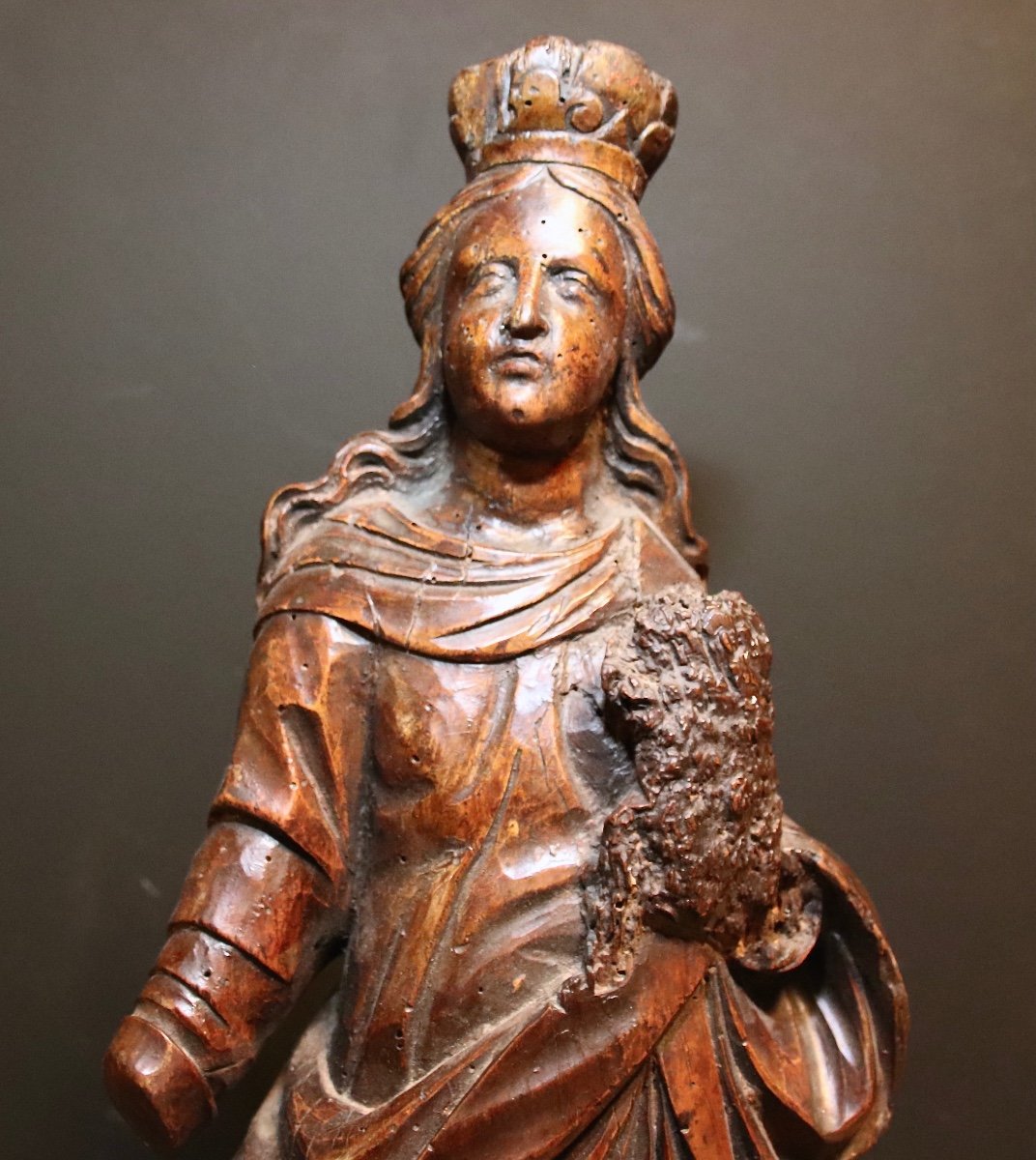 Grande Vierge à l'Enfant En Noyer Flandre XVIIème -photo-7