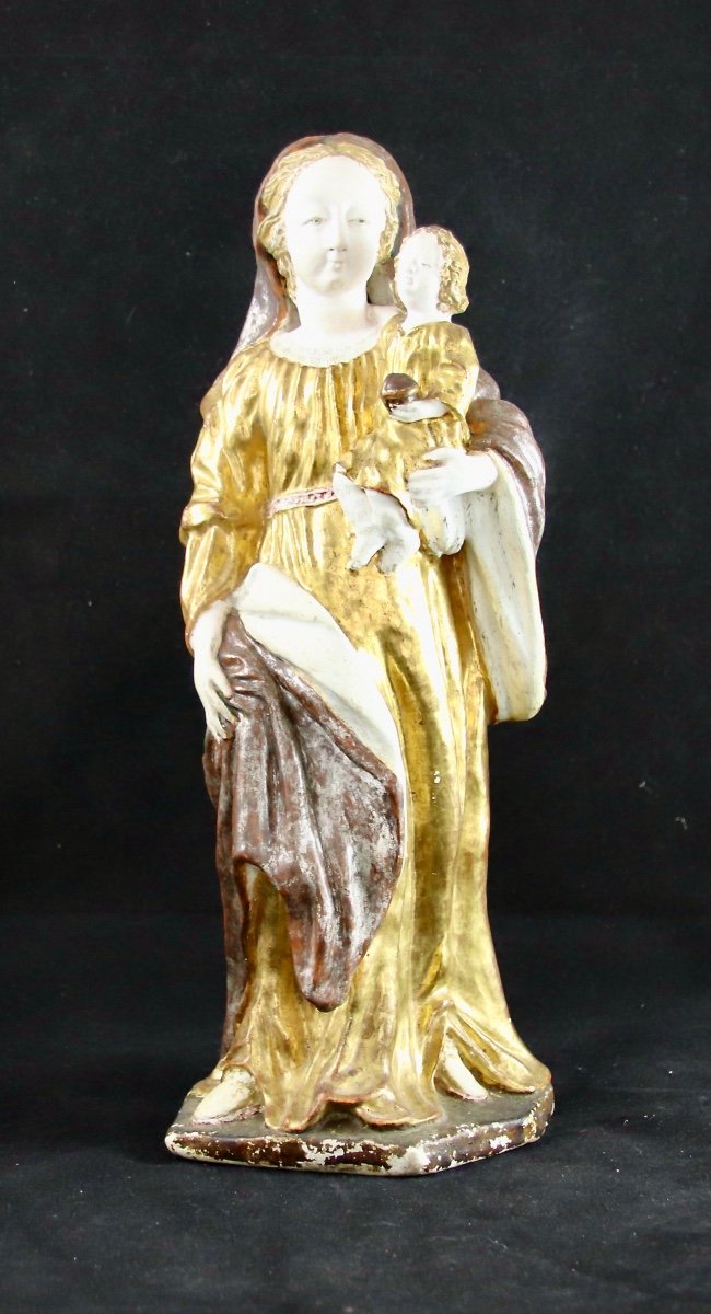 Vierge à l'Enfant Du Maine En Terre Cuite Polychrome d'époque XVIIIème-photo-2