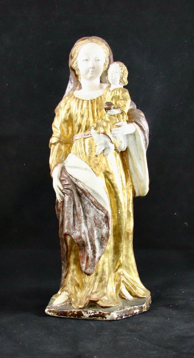Virgin And Child From Maine In Polychrome Terracotta, Eighteenth Century-photo-2