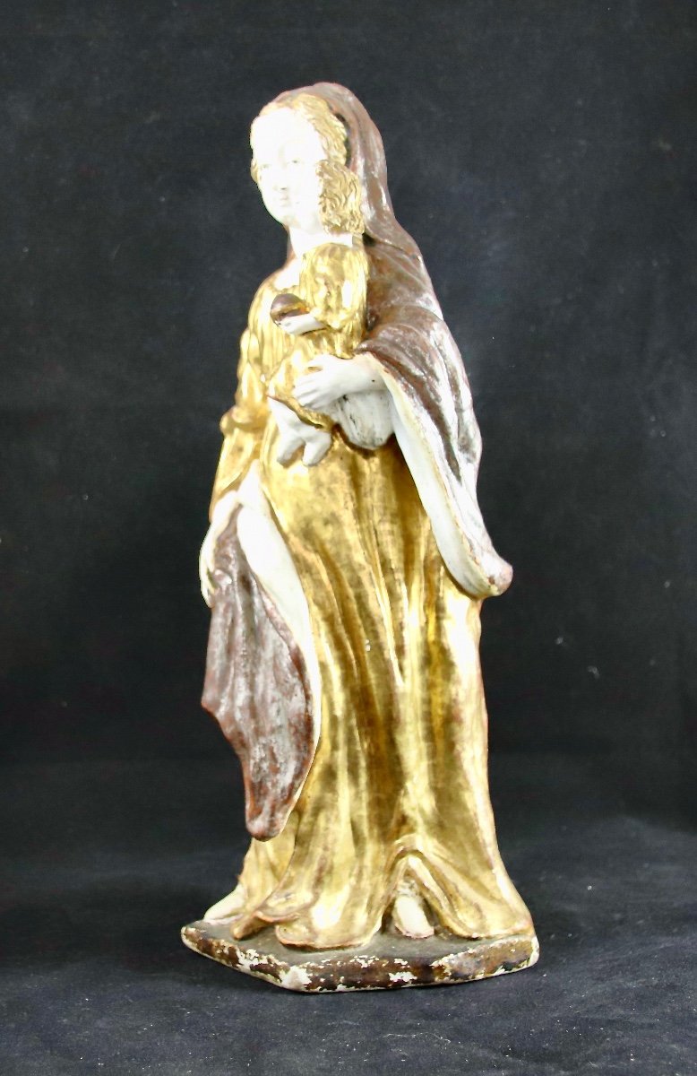 Vierge à l'Enfant Du Maine En Terre Cuite Polychrome d'époque XVIIIème-photo-3