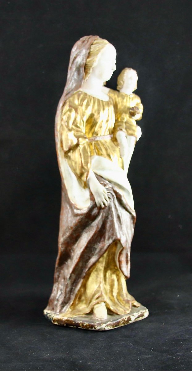 Vierge à l'Enfant Du Maine En Terre Cuite Polychrome d'époque XVIIIème-photo-4