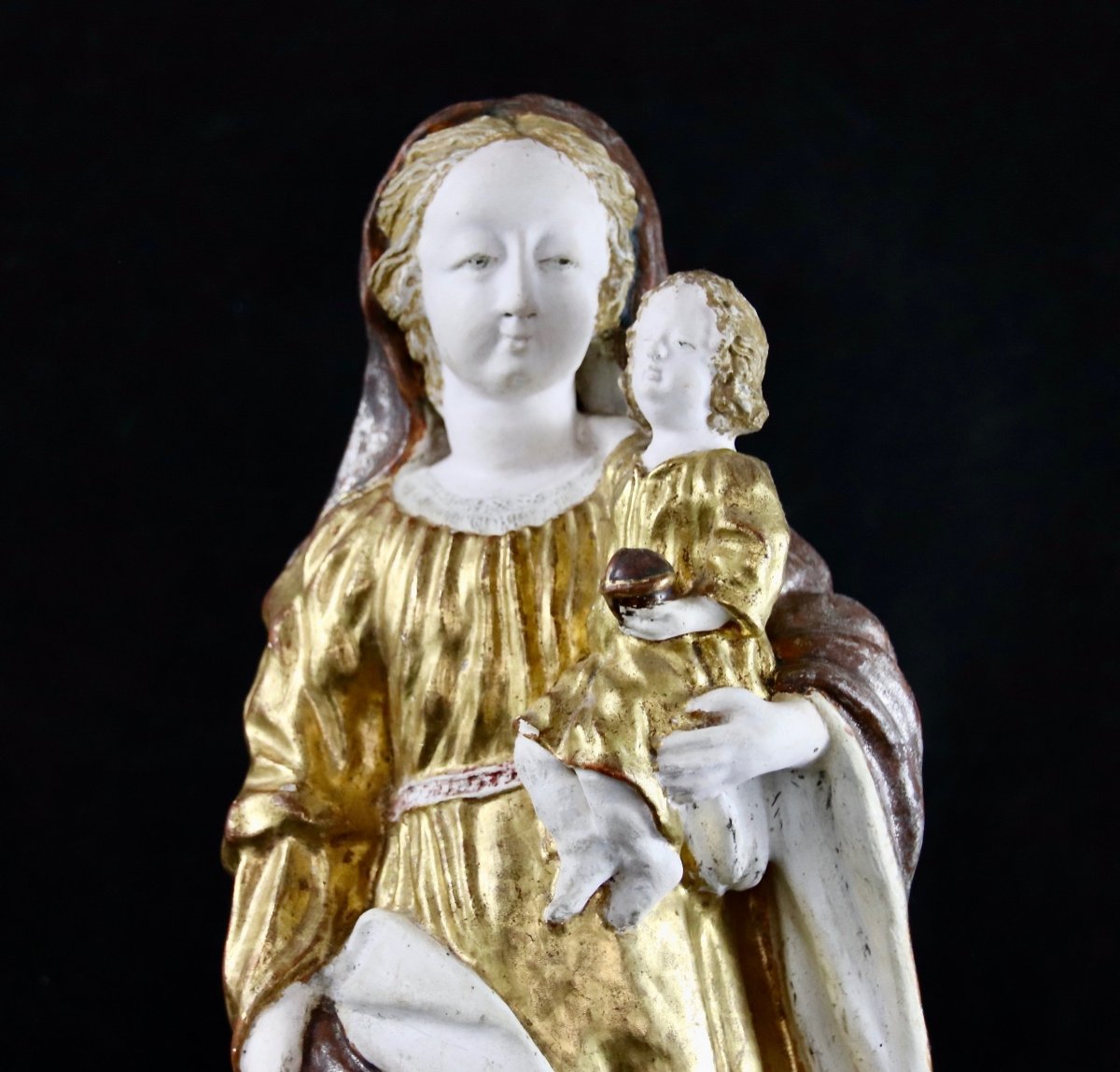 Vierge à l'Enfant Du Maine En Terre Cuite Polychrome d'époque XVIIIème-photo-1