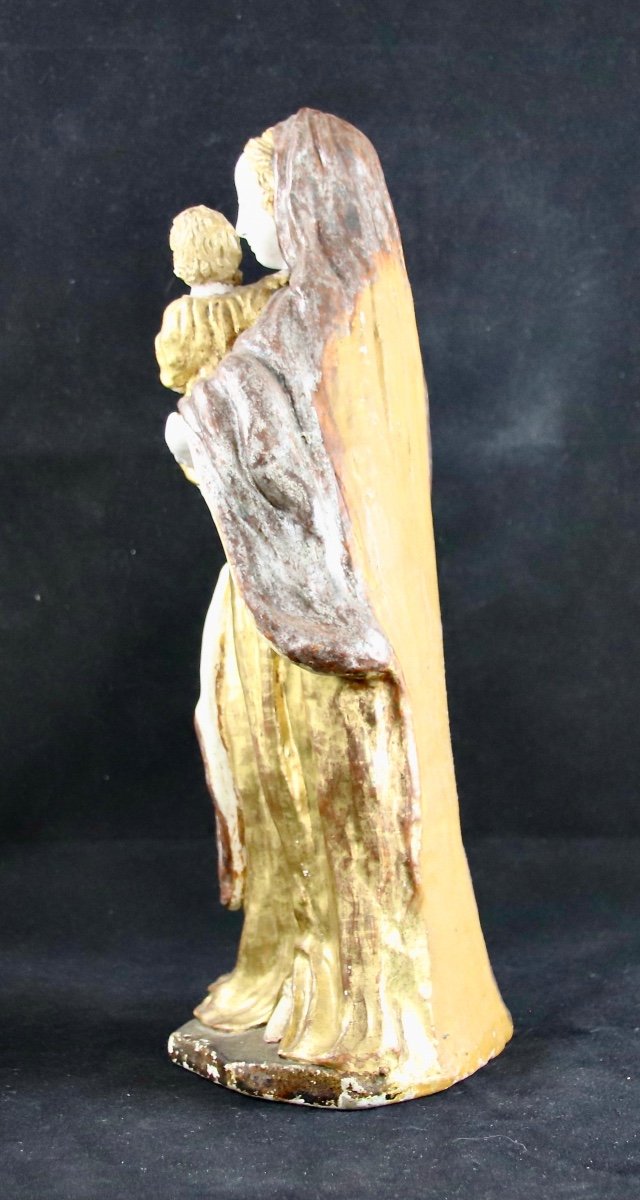 Virgin And Child From Maine In Polychrome Terracotta, Eighteenth Century-photo-2