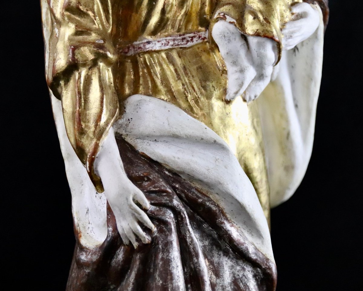 Vierge à l'Enfant Du Maine En Terre Cuite Polychrome d'époque XVIIIème-photo-3