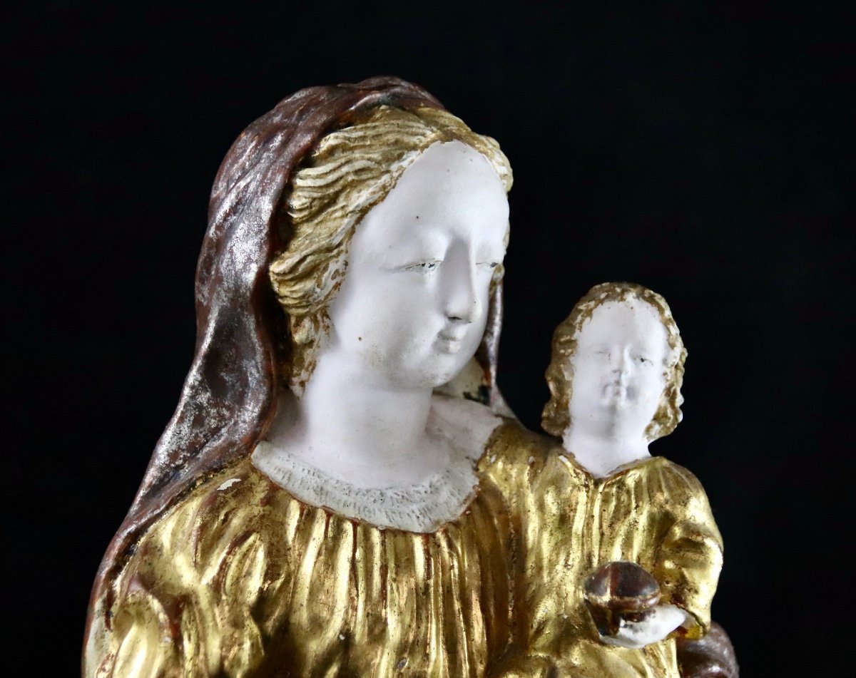 Vierge à l'Enfant Du Maine En Terre Cuite Polychrome d'époque XVIIIème-photo-4