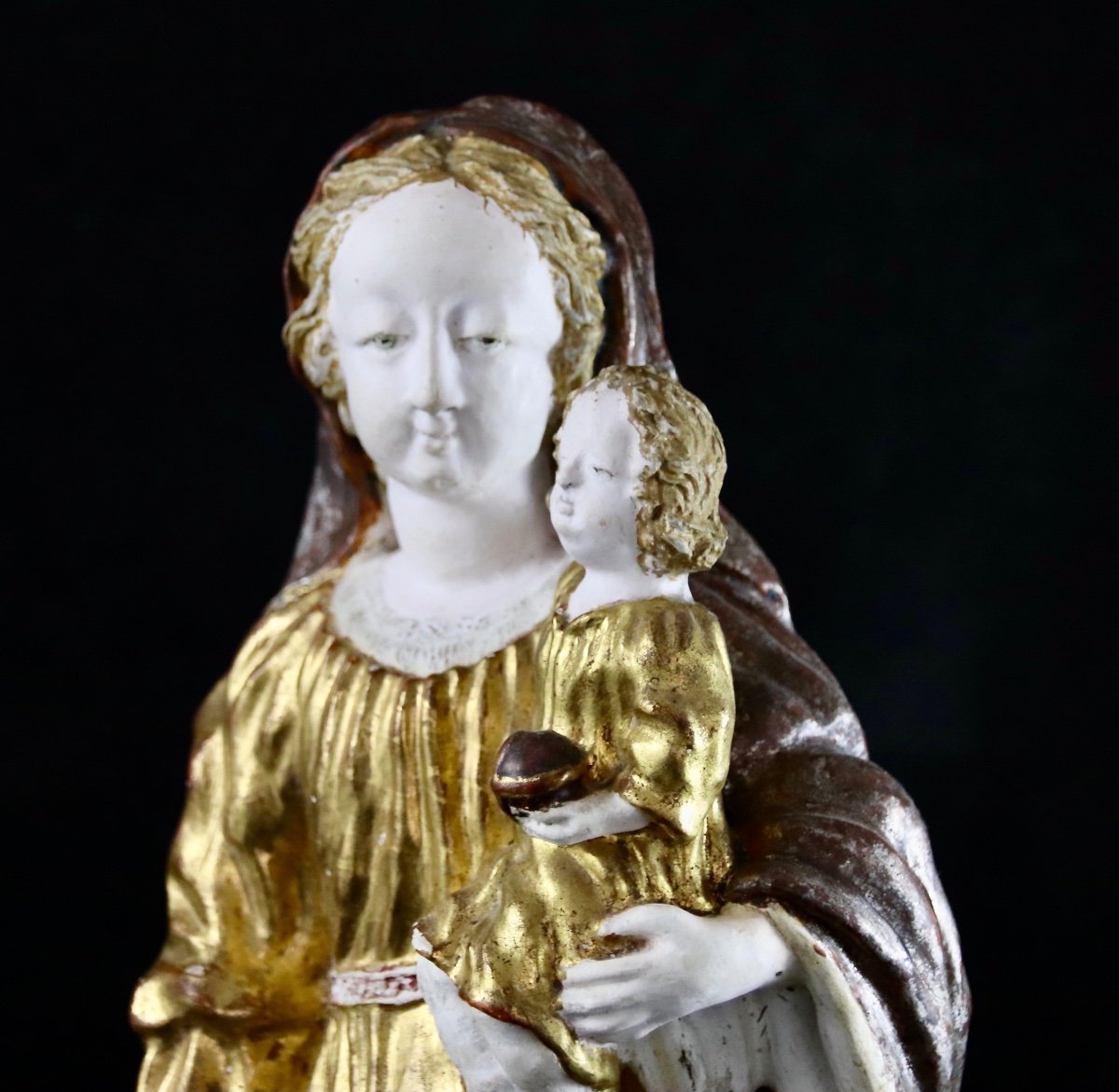 Vierge à l'Enfant Du Maine En Terre Cuite Polychrome d'époque XVIIIème-photo-5