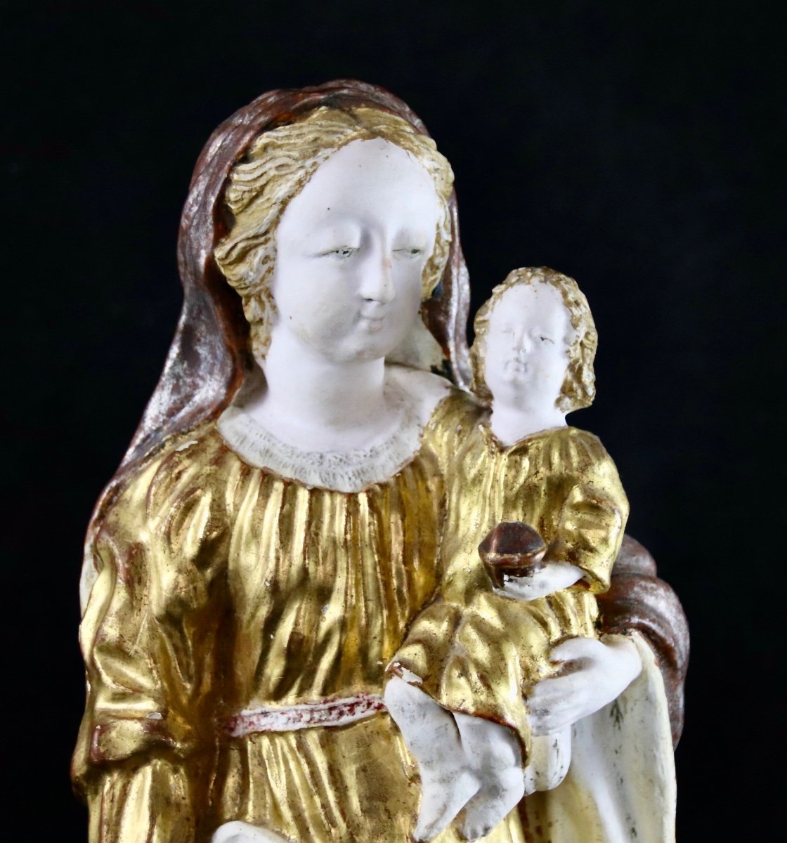 Vierge à l'Enfant Du Maine En Terre Cuite Polychrome d'époque XVIIIème