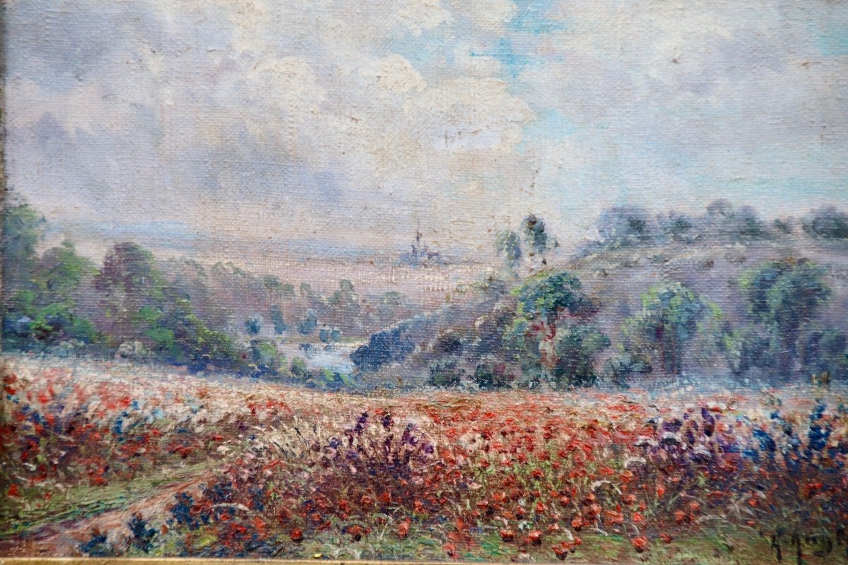 Peinture XXème Le Champ De Coquelicots Par André Anglade -photo-3