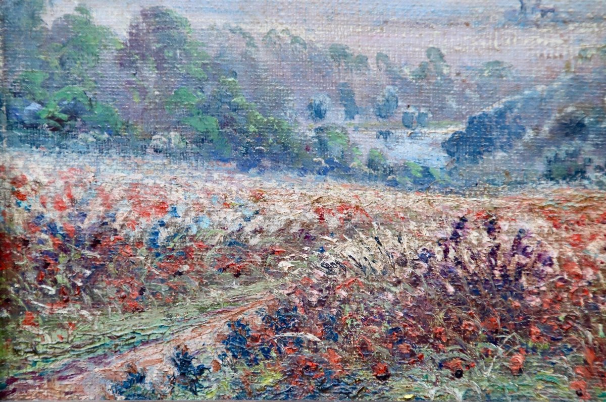 Peinture XXème Le Champ De Coquelicots Par André Anglade -photo-3