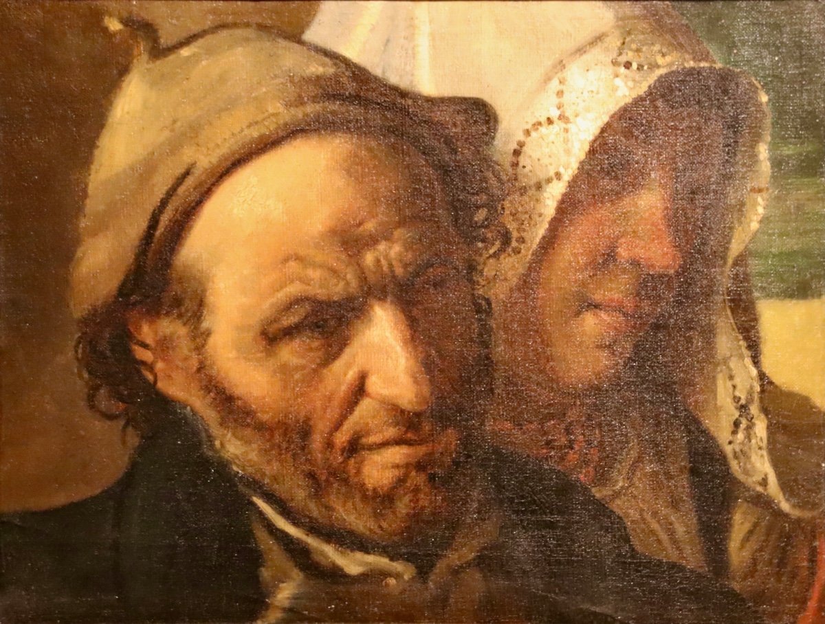 XIXth Painting, Couple Of Fishermen-photo-5