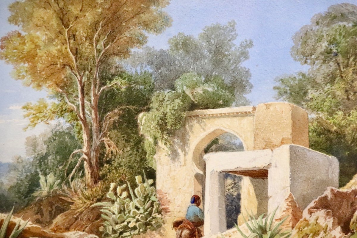 Paire d'Aquarelles Paysages Animées Fin XIXème -photo-2