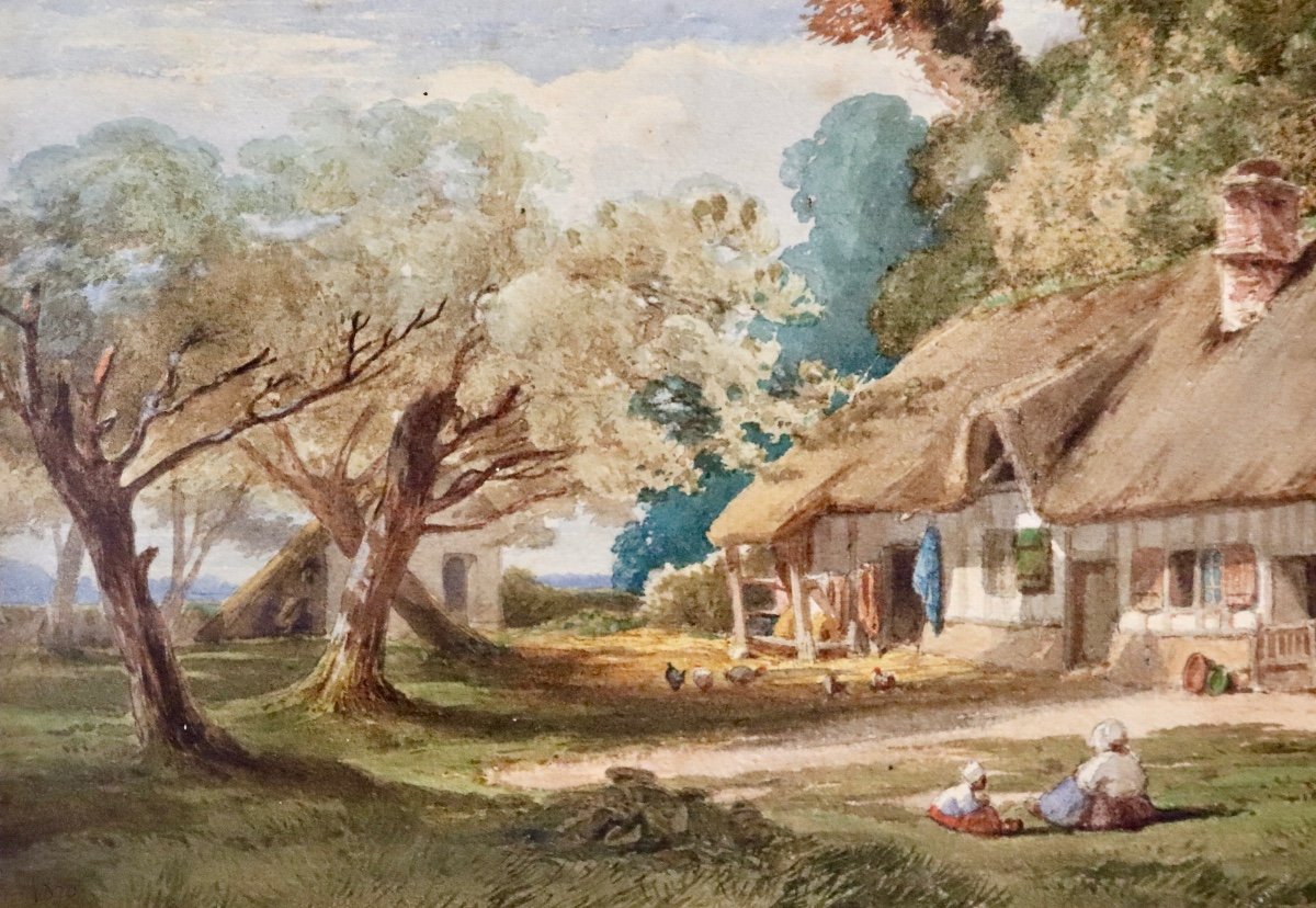 Paire d'Aquarelles Paysages Animées Fin XIXème -photo-6