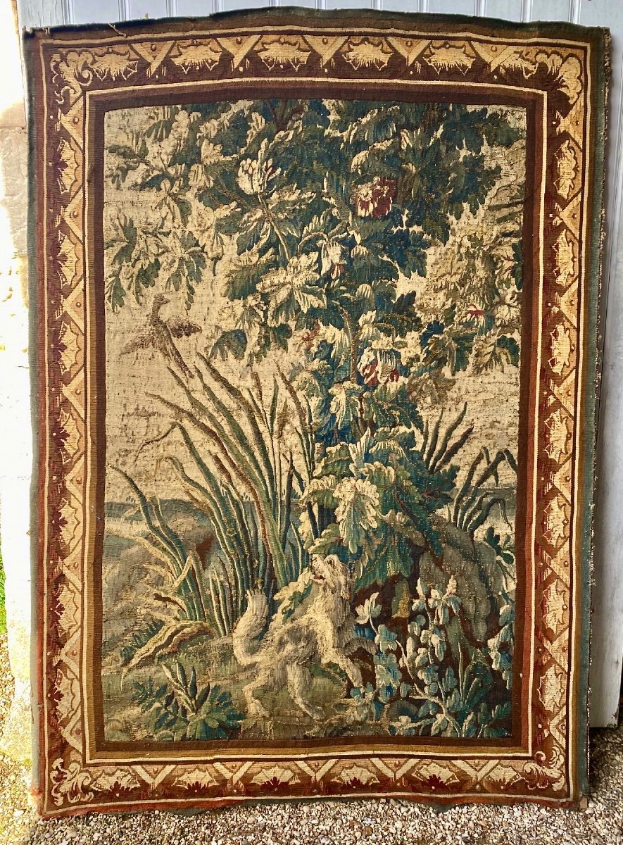 Tapisserie Aubusson XVIII Décor de chien 