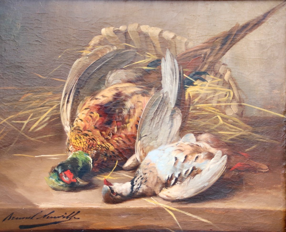 Peinture De Brunel De Neuville Nature Morte Aux Faisans-photo-2