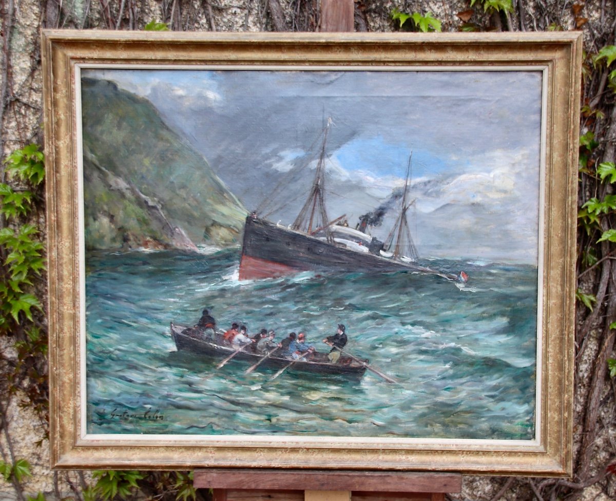 Peinture De Gustave Colin Sauvetage Sur La Côte Basque