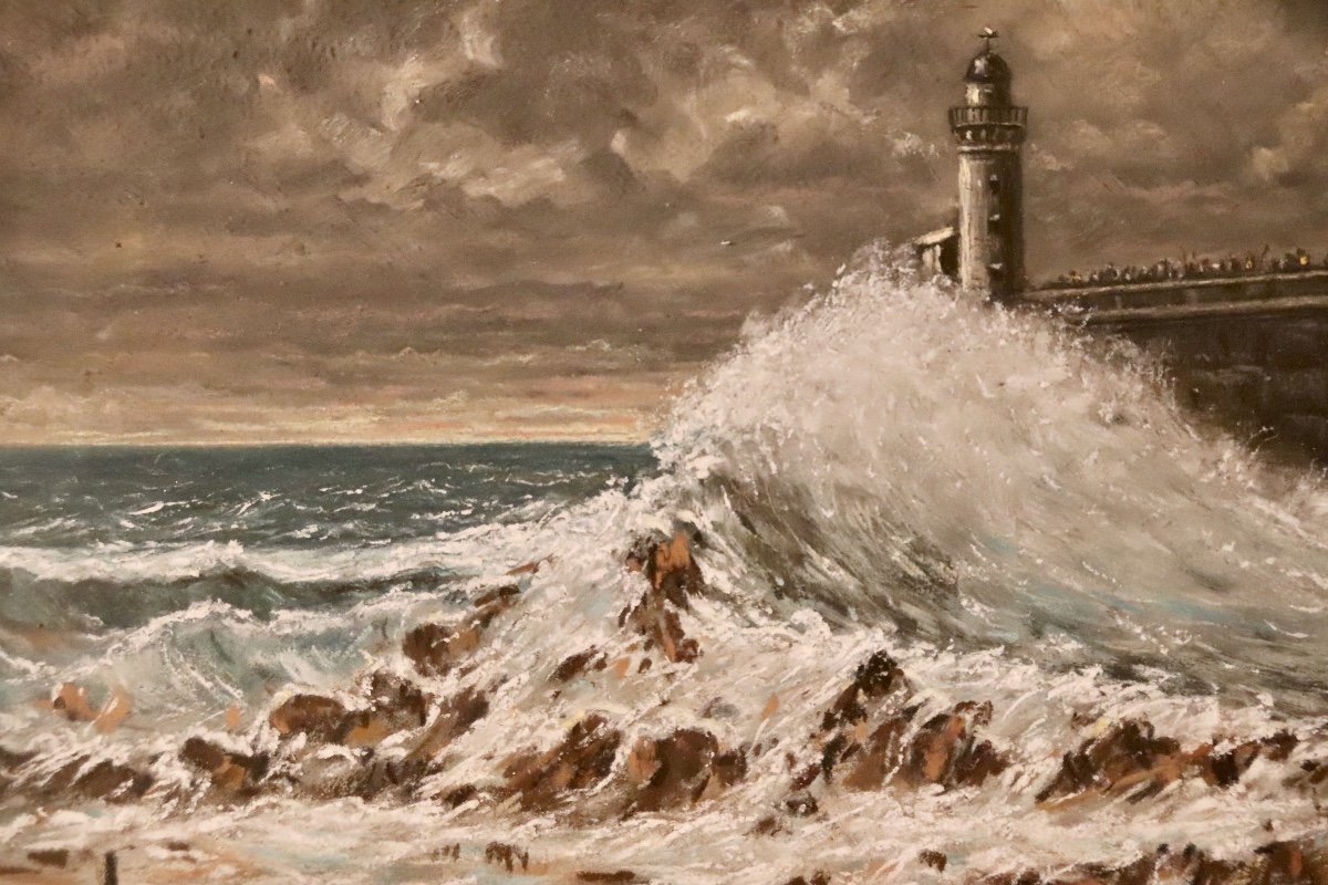 Pastel Tempête Sur La Digue Monogrammé J.h.l.-photo-4