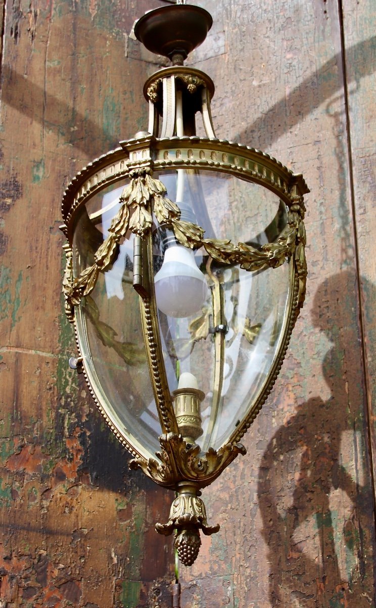 Lanterne De Vestibule Fin XIXème En Bronze Doré -photo-7