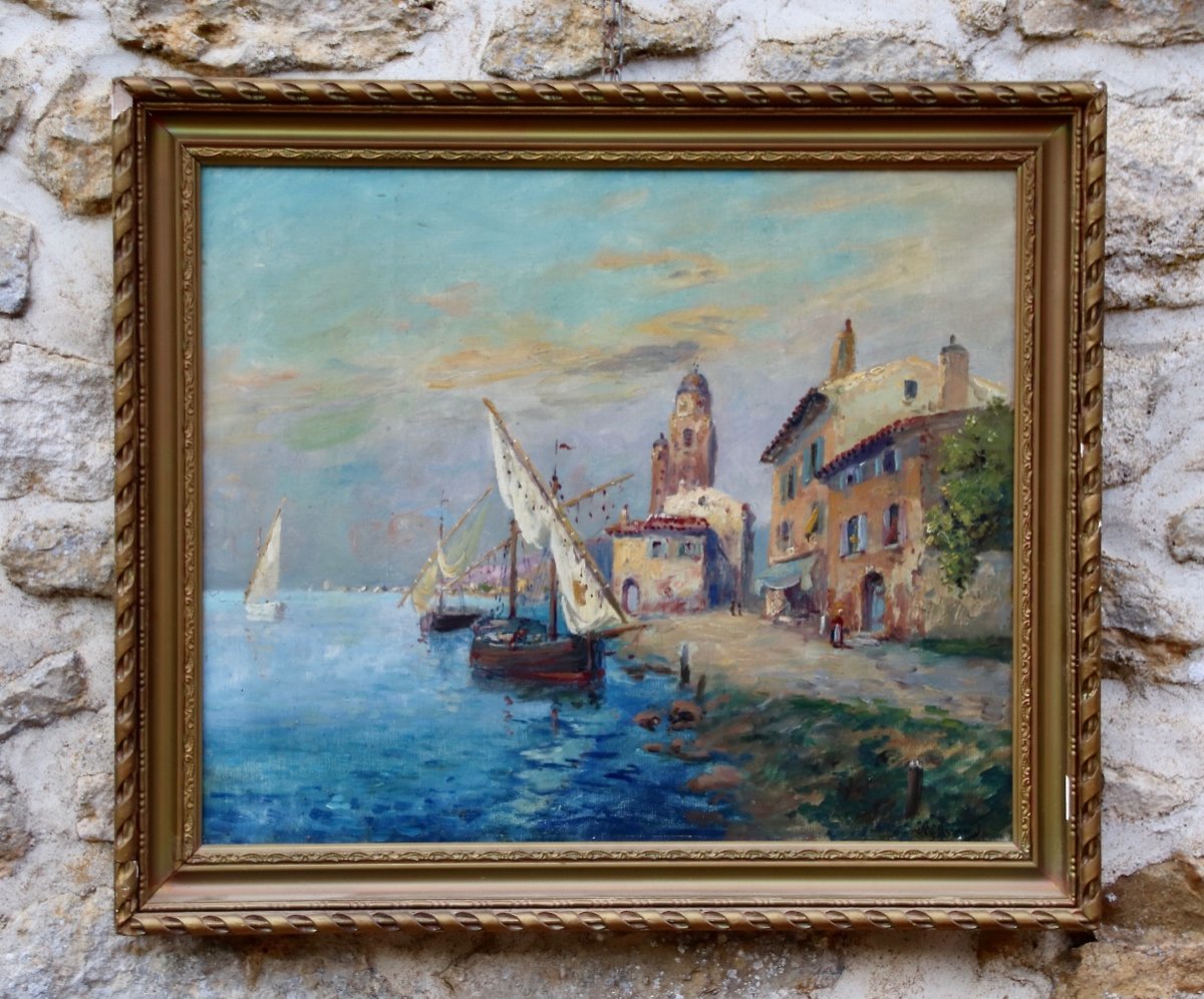 XXth Painting View Of The Port Of Martigues-photo-1