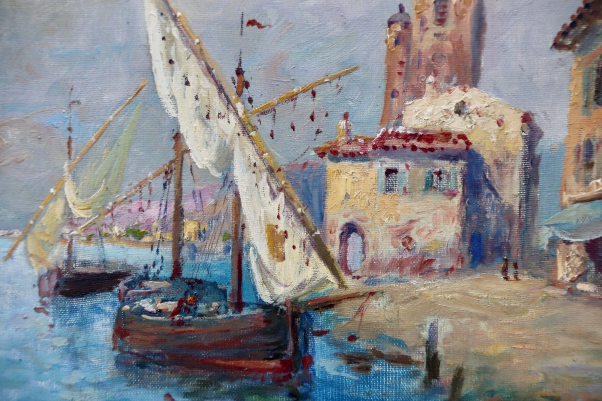 XXth Painting View Of The Port Of Martigues-photo-3