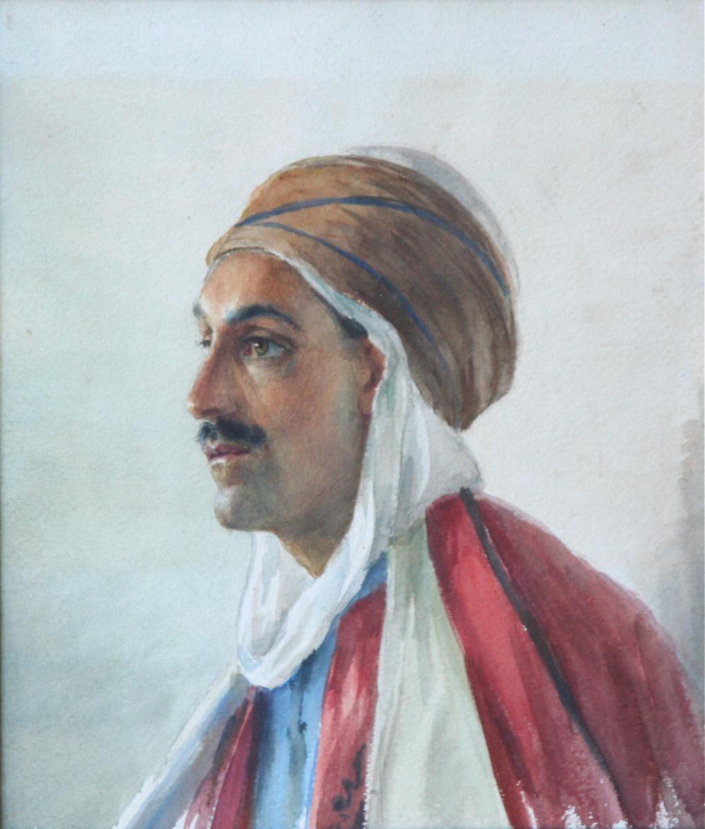 Aquarelle d'Un Cheikh Arabe De Gaston Anglade-photo-2