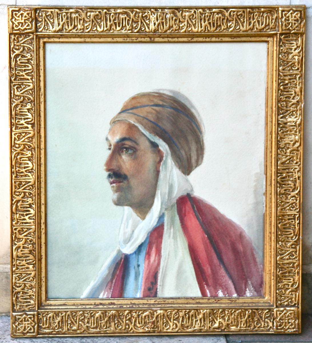 Aquarelle d'Un Cheikh Arabe De Gaston Anglade-photo-3