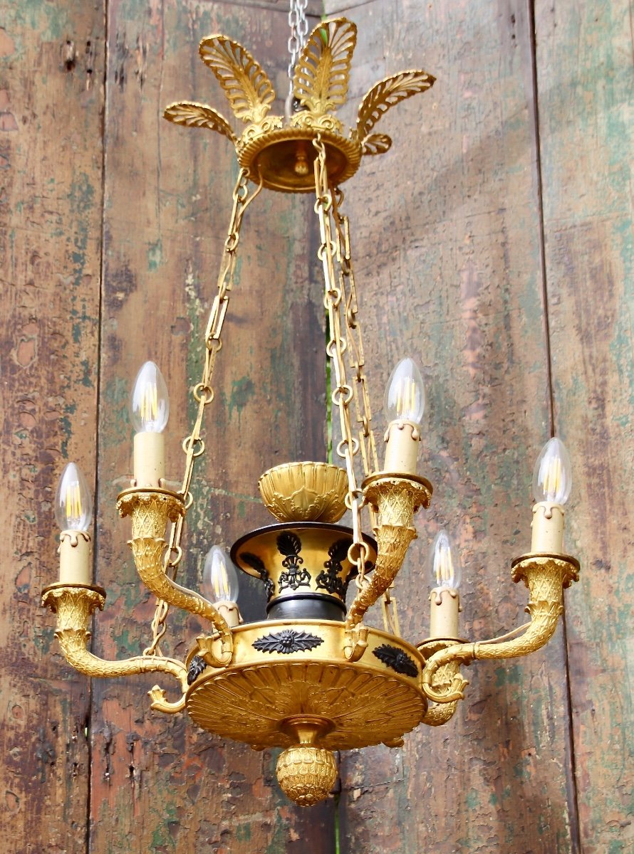 Lustre Empire En Bronze Doré à 6 Lumières 