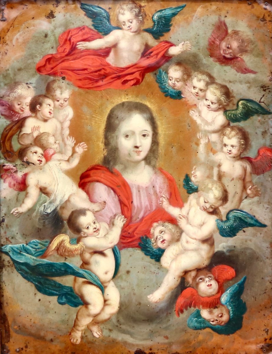 Peinture Sur Cuivre XVIIème Sainte Aux Anges -photo-2