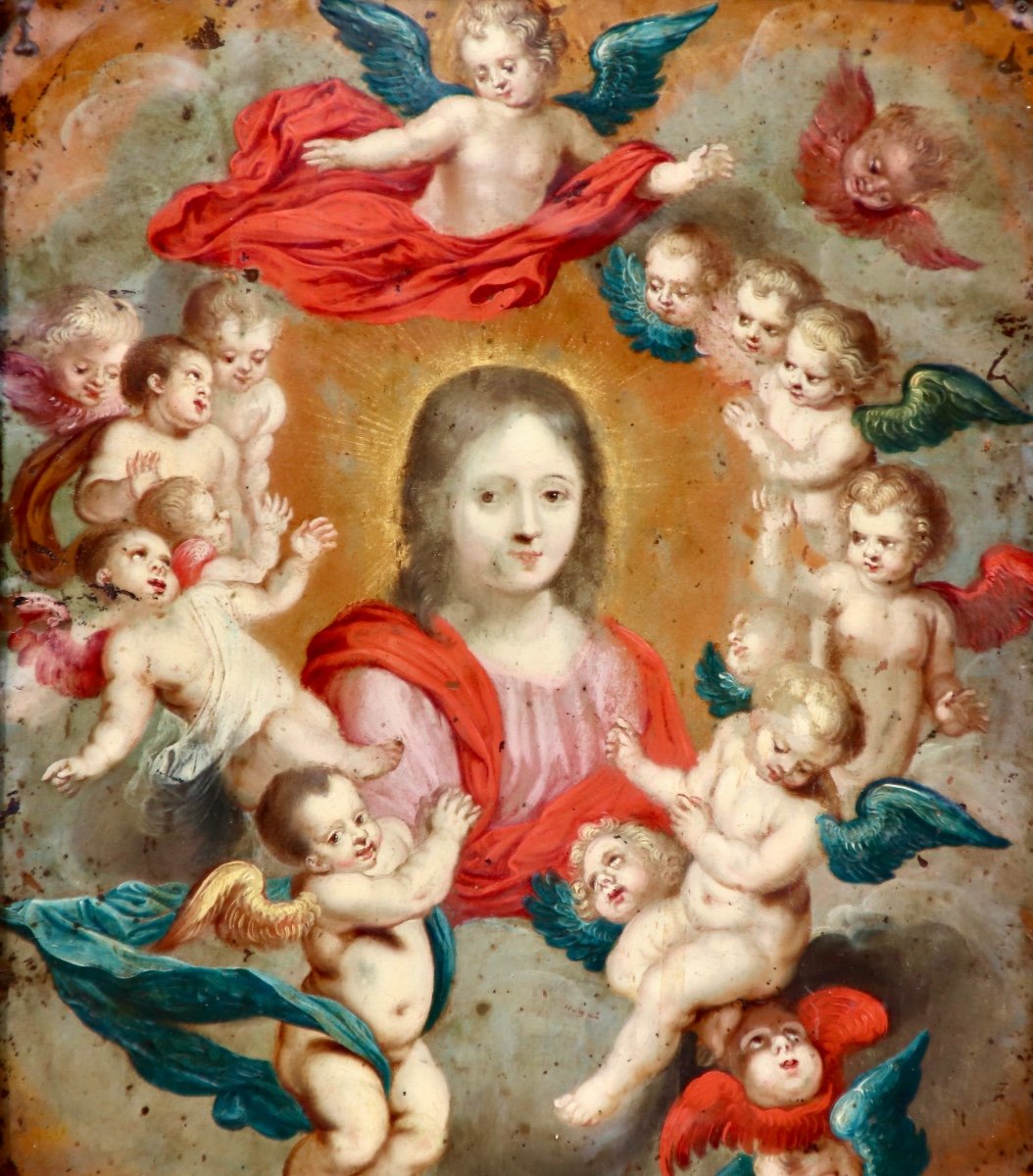Peinture Sur Cuivre XVIIème Sainte Aux Anges -photo-3