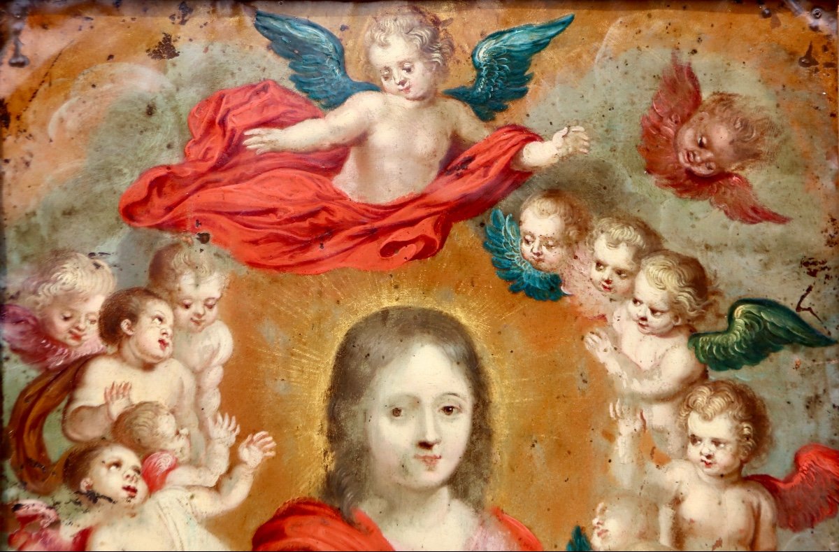 Peinture Sur Cuivre XVIIème Sainte Aux Anges -photo-4