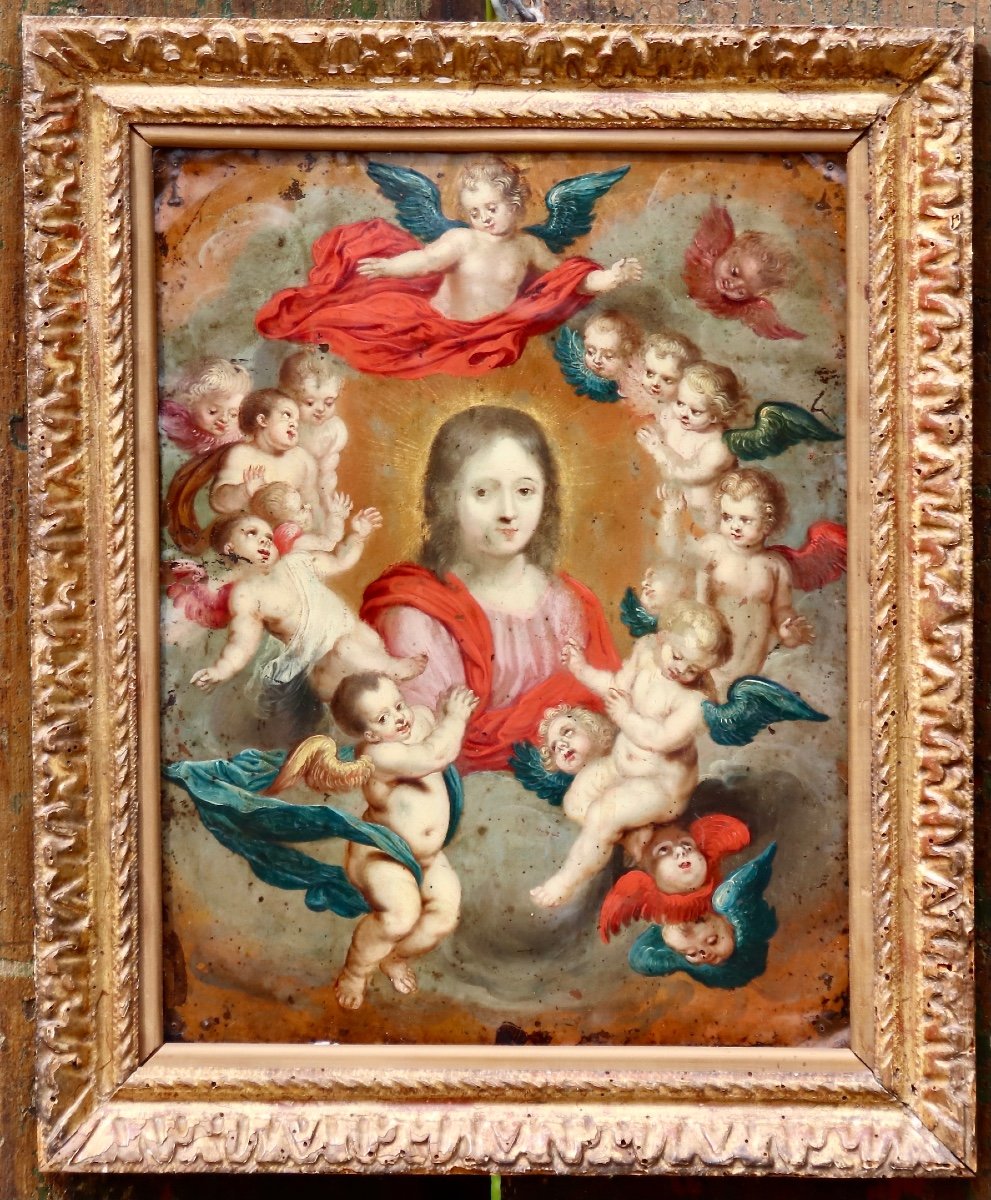 Peinture Sur Cuivre XVIIème Sainte Aux Anges -photo-1