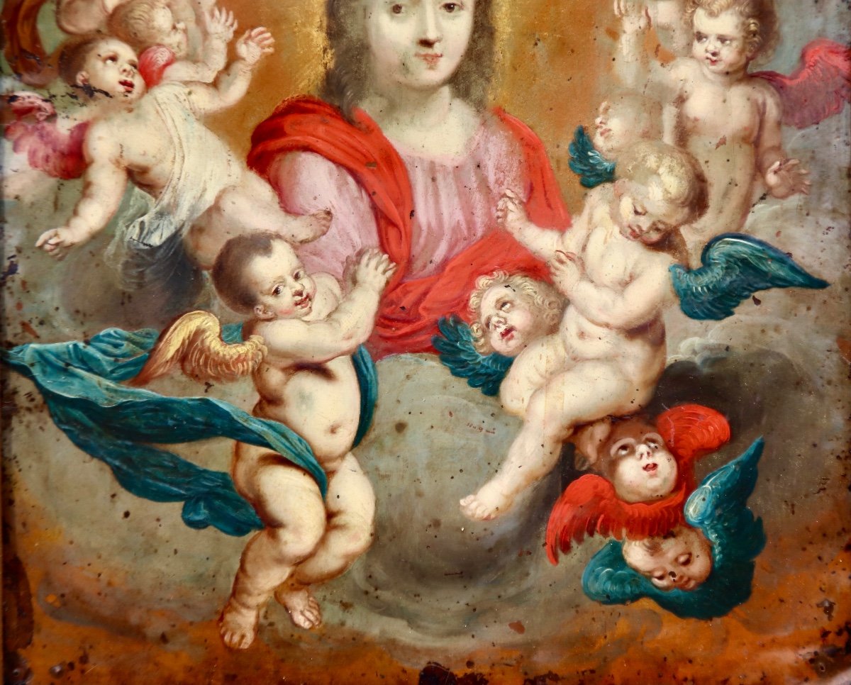 Peinture Sur Cuivre XVIIème Sainte Aux Anges -photo-2