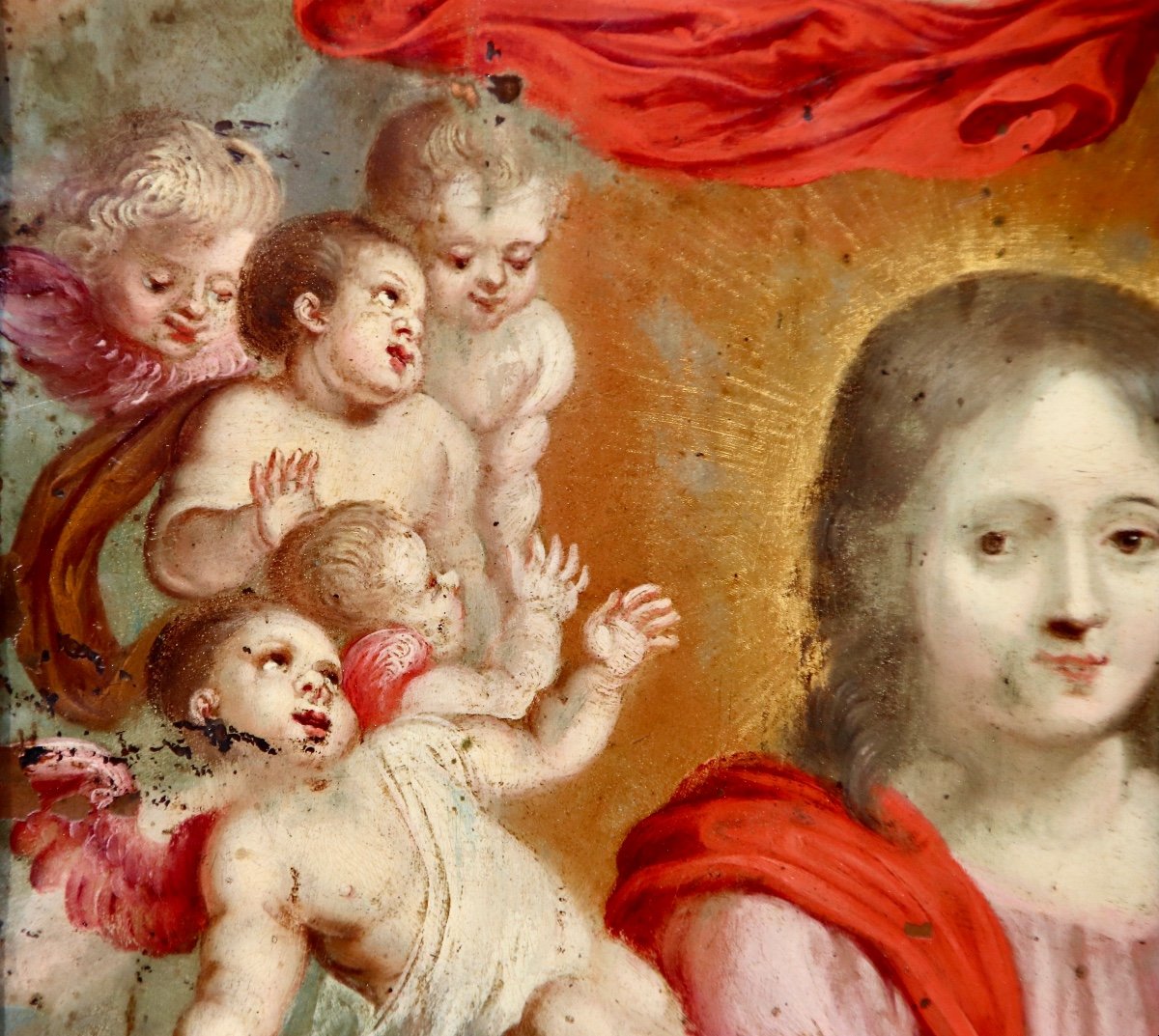 Peinture Sur Cuivre XVIIème Sainte Aux Anges -photo-3