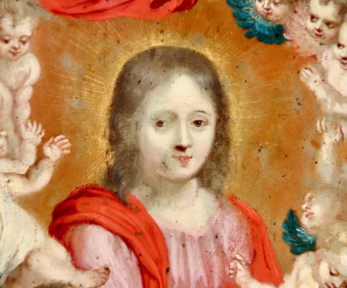 Peinture Sur Cuivre XVIIème Sainte Aux Anges -photo-4