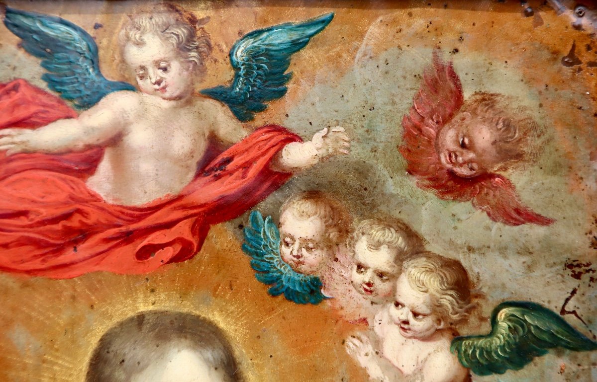 Peinture Sur Cuivre XVIIème Sainte Aux Anges -photo-7