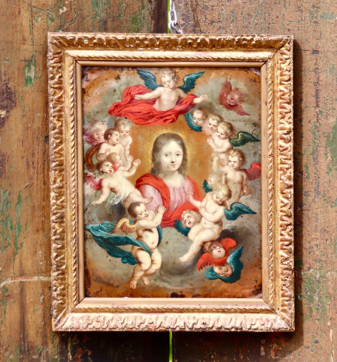 Peinture Sur Cuivre XVIIème Sainte Aux Anges 