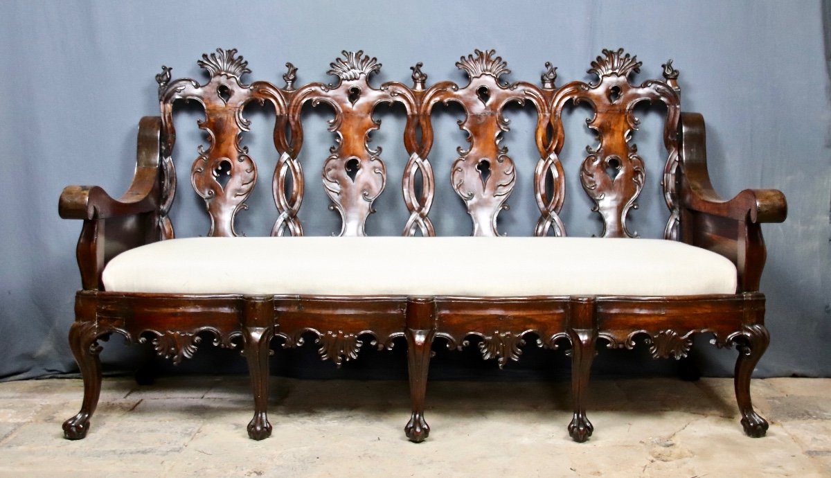 Banquette Coloniale d'Amérique Du Sud d'époque XVIIIème En Palissandre