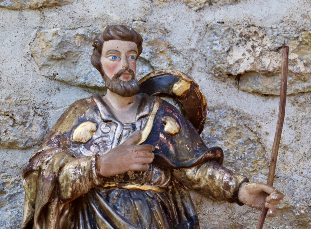 Saint Jacques reliquaire XVIII&egrave;me En Bois Polychrome -photo-2