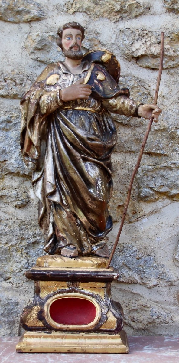 Saint Jacques reliquaire XVIII&egrave;me En Bois Polychrome -photo-1