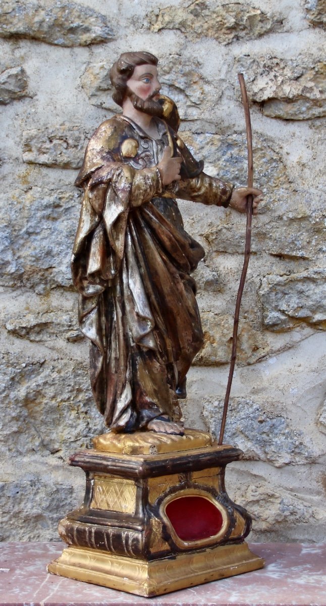 Saint Jacques reliquaire XVIII&egrave;me En Bois Polychrome -photo-3