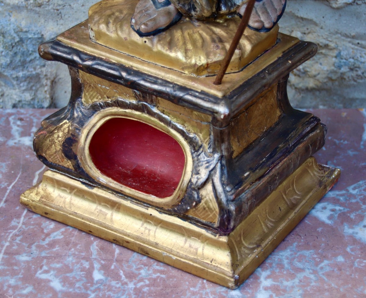 Saint Jacques 18th Century Reliquary In Polychrome Wood-photo-6