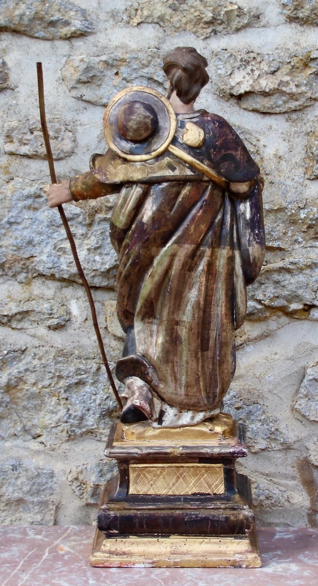 Saint Jacques reliquaire XVIII&egrave;me En Bois Polychrome -photo-7