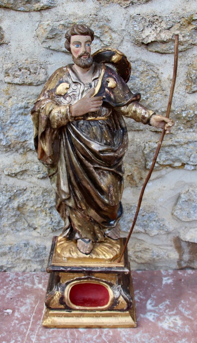 Saint Jacques reliquaire XVIII&egrave;me En Bois Polychrome -photo-8