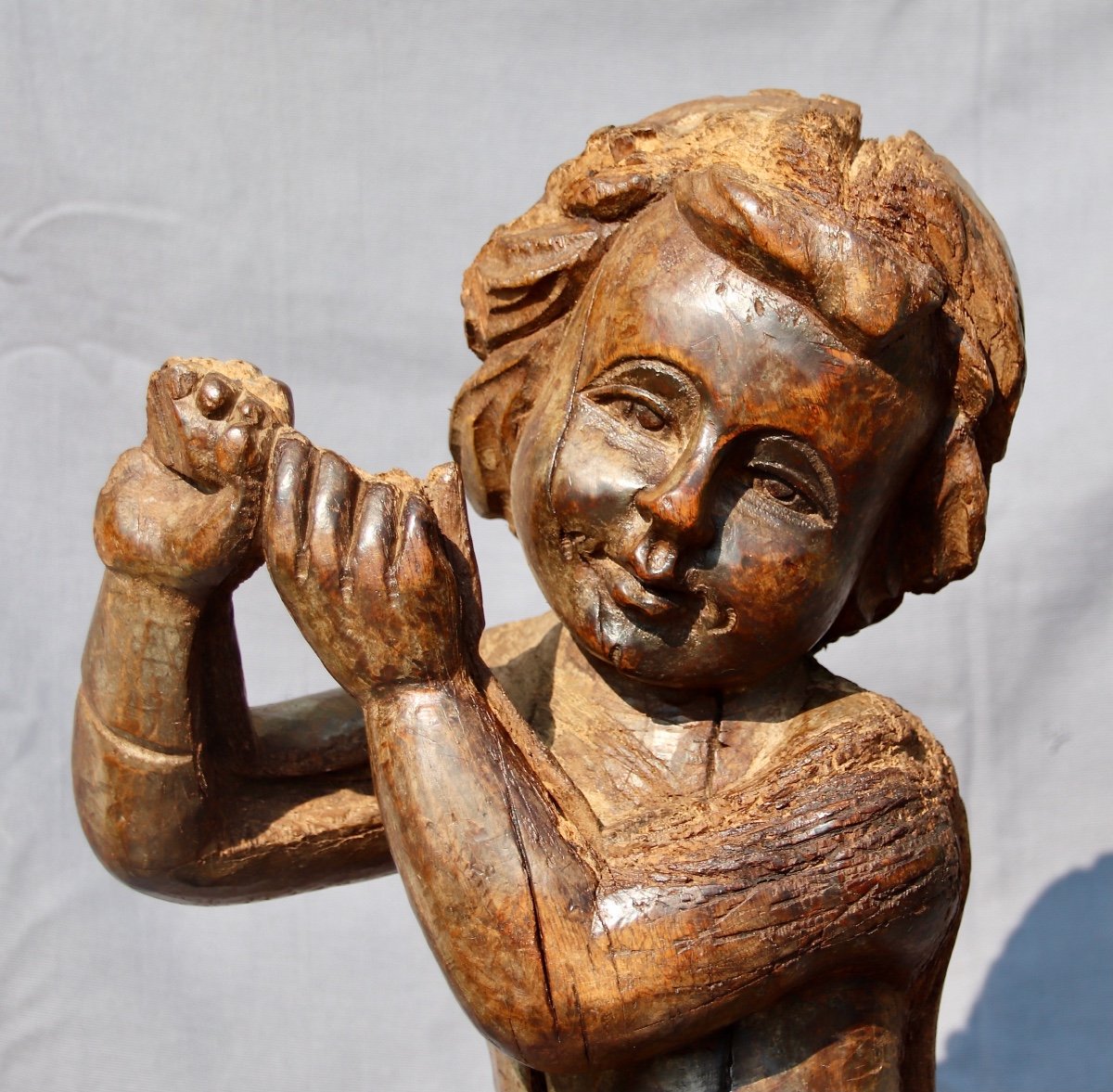 Large 18th Century Putto In Walnut-photo-3