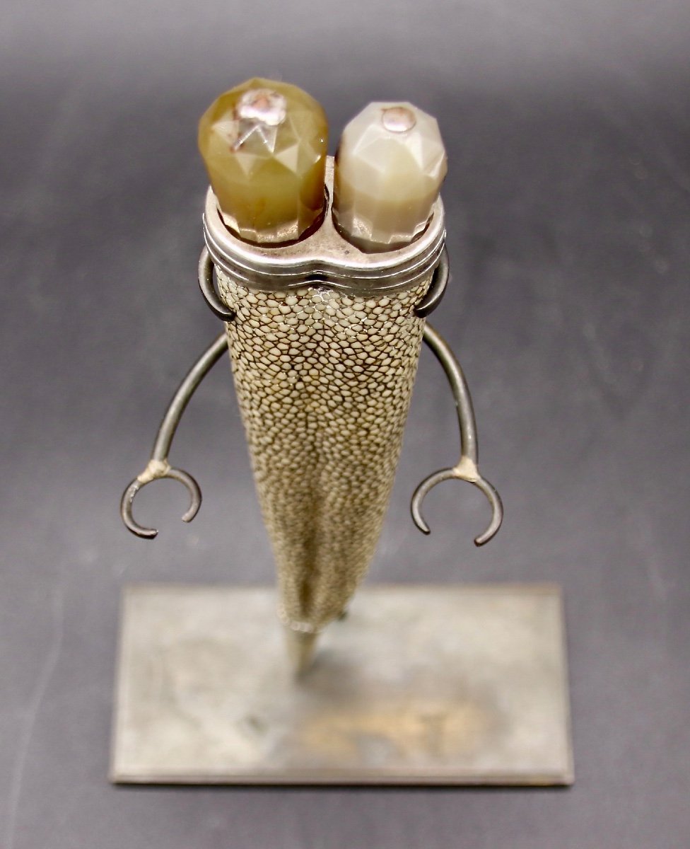 18th Century English Travel Cutlery In Agate And Galuchat Silver-photo-5