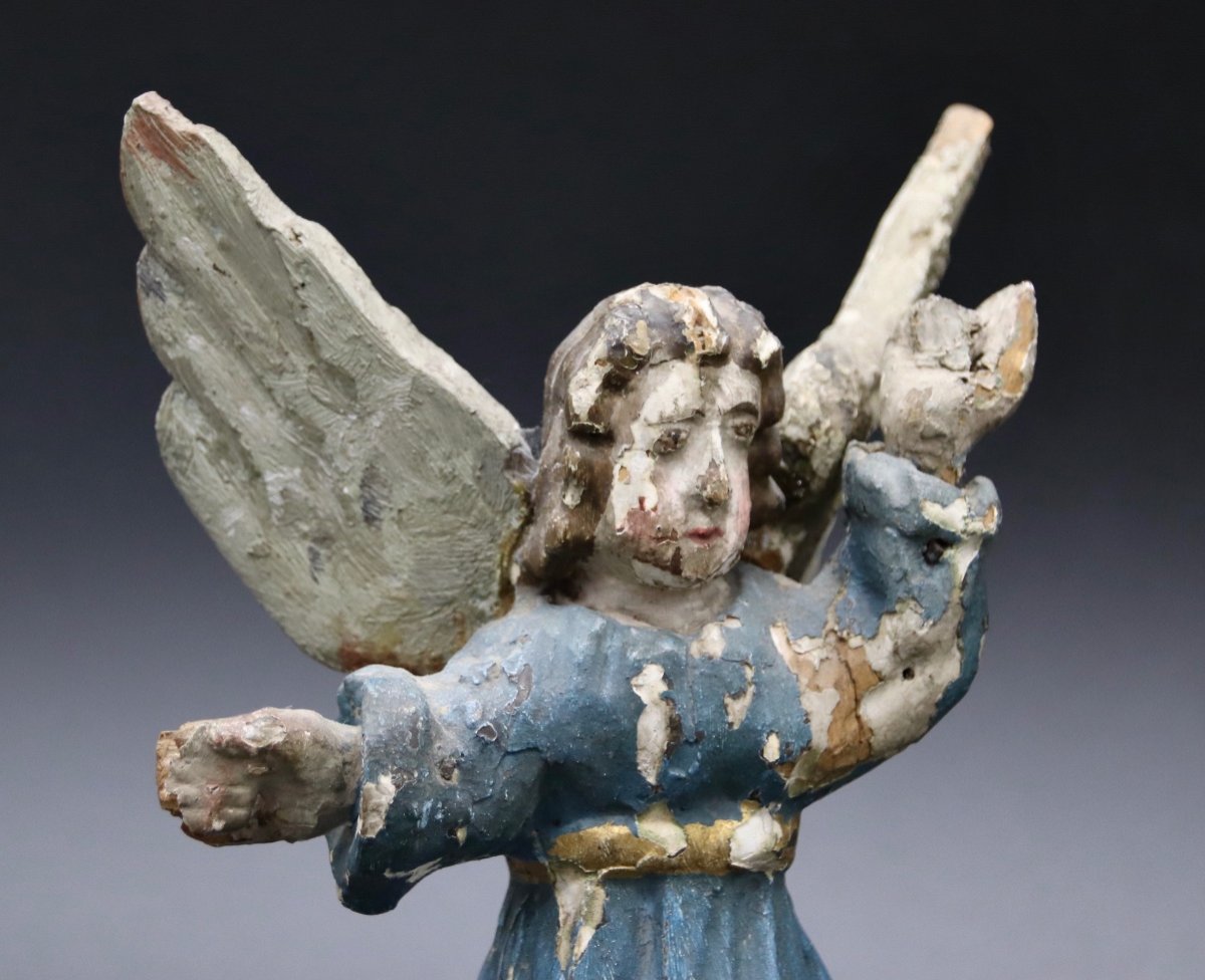 Paire d'Anges XVIIIème En Bois Polychrome -photo-4