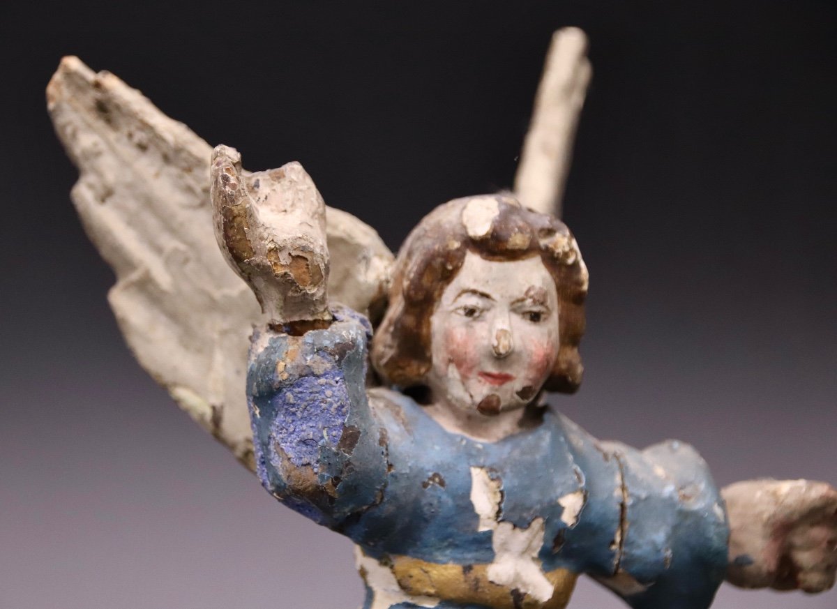 Paire d'Anges XVIIIème En Bois Polychrome -photo-5