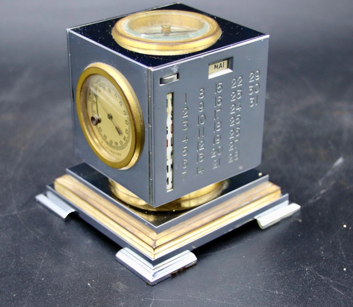  Pendule De Bureau Cube Chromé De Dupré-lafon -photo-4