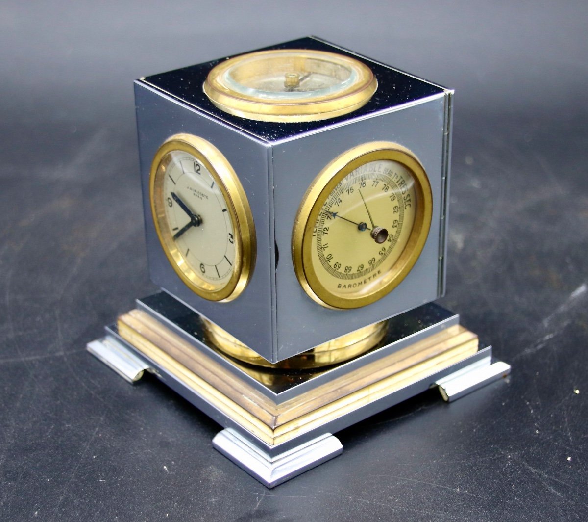  Pendule De Bureau Cube Chromé De Dupré-lafon -photo-2